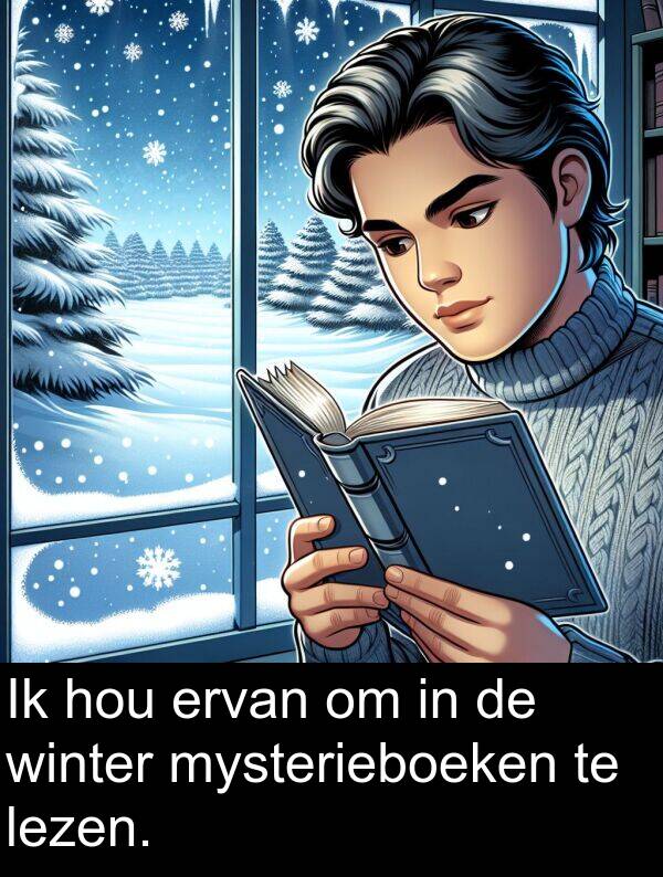 winter: Ik hou ervan om in de winter mysterieboeken te lezen.
