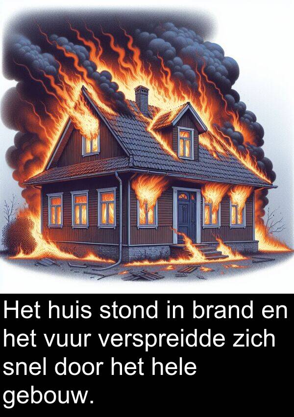 vuur: Het huis stond in brand en het vuur verspreidde zich snel door het hele gebouw.