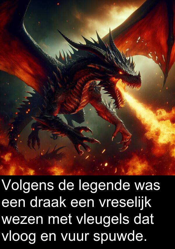 vuur: Volgens de legende was een draak een vreselijk wezen met vleugels dat vloog en vuur spuwde.