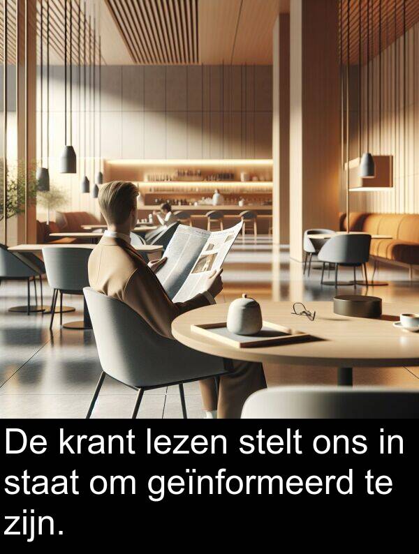geïnformeerd: De krant lezen stelt ons in staat om geïnformeerd te zijn.