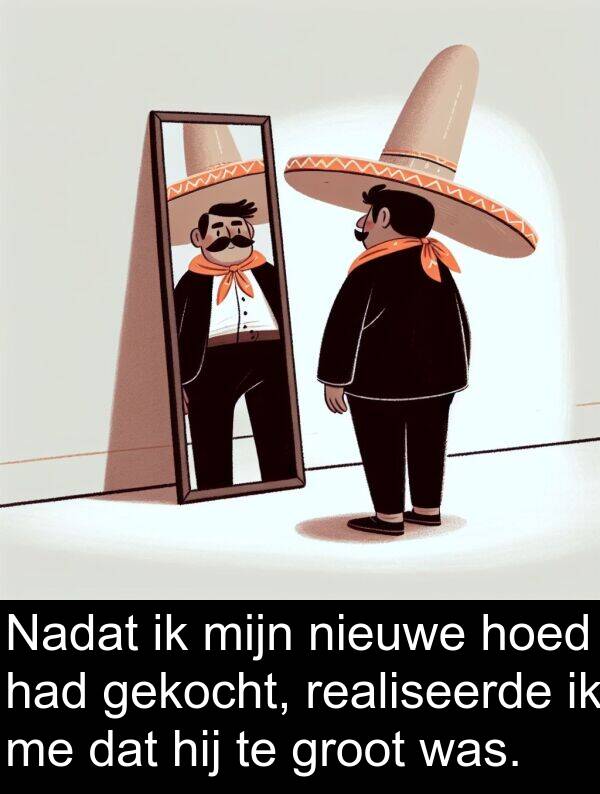 gekocht: Nadat ik mijn nieuwe hoed had gekocht, realiseerde ik me dat hij te groot was.