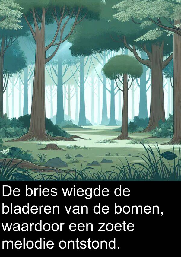 bladeren: De bries wiegde de bladeren van de bomen, waardoor een zoete melodie ontstond.