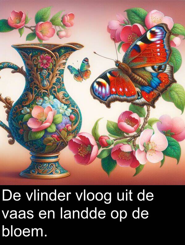 uit: De vlinder vloog uit de vaas en landde op de bloem.