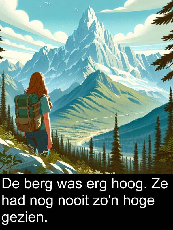 gezien: De berg was erg hoog. Ze had nog nooit zo'n hoge gezien.