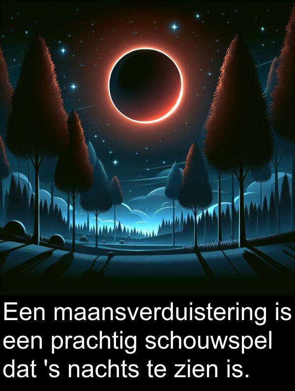 maansverduistering: Een maansverduistering is een prachtig schouwspel dat 's nachts te zien is.