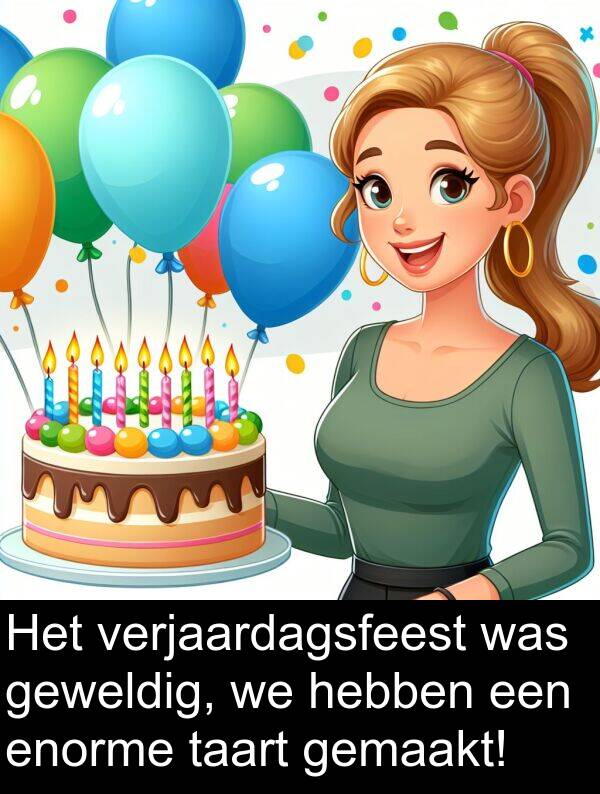 geweldig: Het verjaardagsfeest was geweldig, we hebben een enorme taart gemaakt!