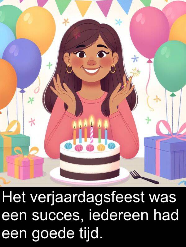 goede: Het verjaardagsfeest was een succes, iedereen had een goede tijd.