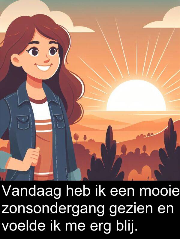 gezien: Vandaag heb ik een mooie zonsondergang gezien en voelde ik me erg blij.