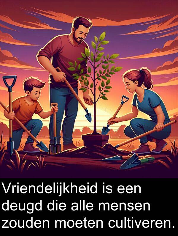 moeten: Vriendelijkheid is een deugd die alle mensen zouden moeten cultiveren.