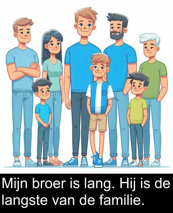 lang: Mijn broer is lang. Hij is de langste van de familie.