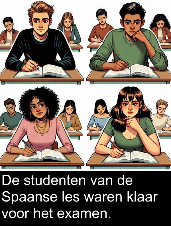 studenten: De studenten van de Spaanse les waren klaar voor het examen.