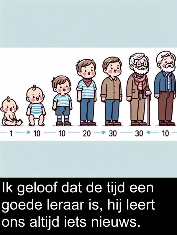 goede: Ik geloof dat de tijd een goede leraar is, hij leert ons altijd iets nieuws.