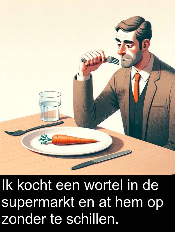 wortel: Ik kocht een wortel in de supermarkt en at hem op zonder te schillen.