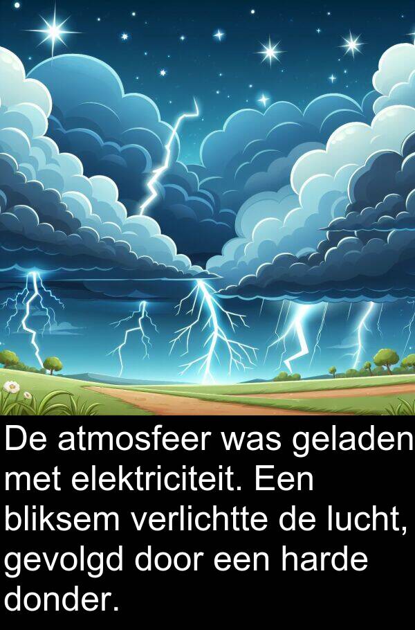 gevolgd: De atmosfeer was geladen met elektriciteit. Een bliksem verlichtte de lucht, gevolgd door een harde donder.
