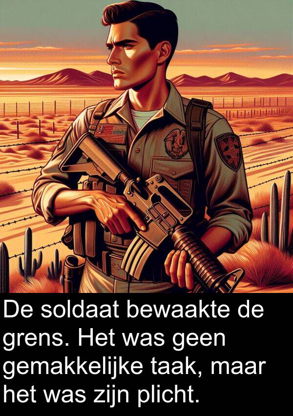 grens: De soldaat bewaakte de grens. Het was geen gemakkelijke taak, maar het was zijn plicht.