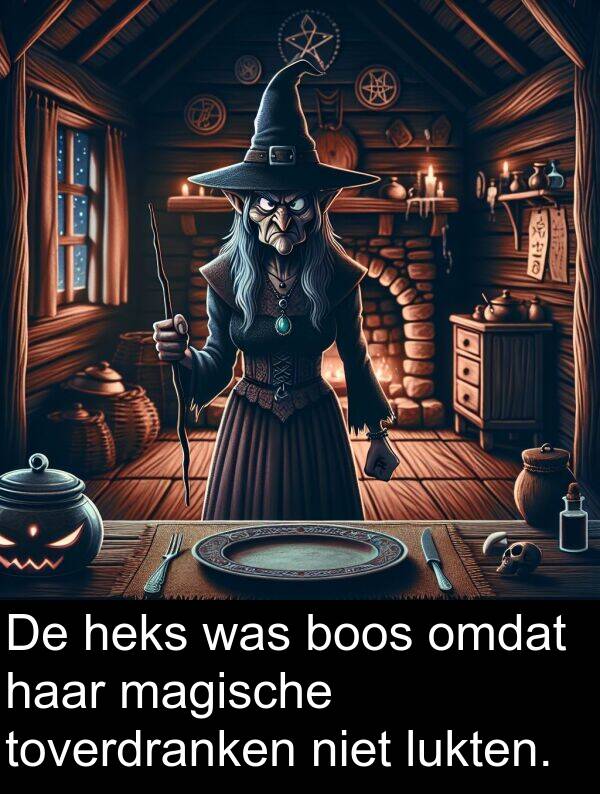 magische: De heks was boos omdat haar magische toverdranken niet lukten.