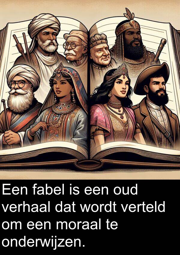 verteld: Een fabel is een oud verhaal dat wordt verteld om een moraal te onderwijzen.