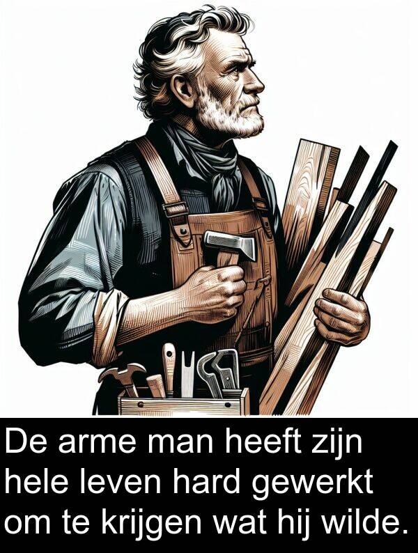 gewerkt: De arme man heeft zijn hele leven hard gewerkt om te krijgen wat hij wilde.