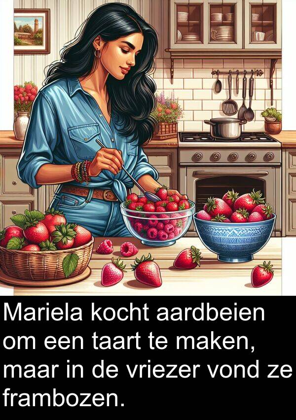 frambozen: Mariela kocht aardbeien om een taart te maken, maar in de vriezer vond ze frambozen.