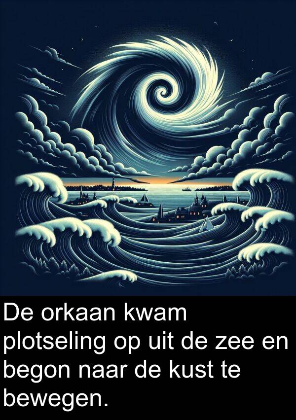 zee: De orkaan kwam plotseling op uit de zee en begon naar de kust te bewegen.