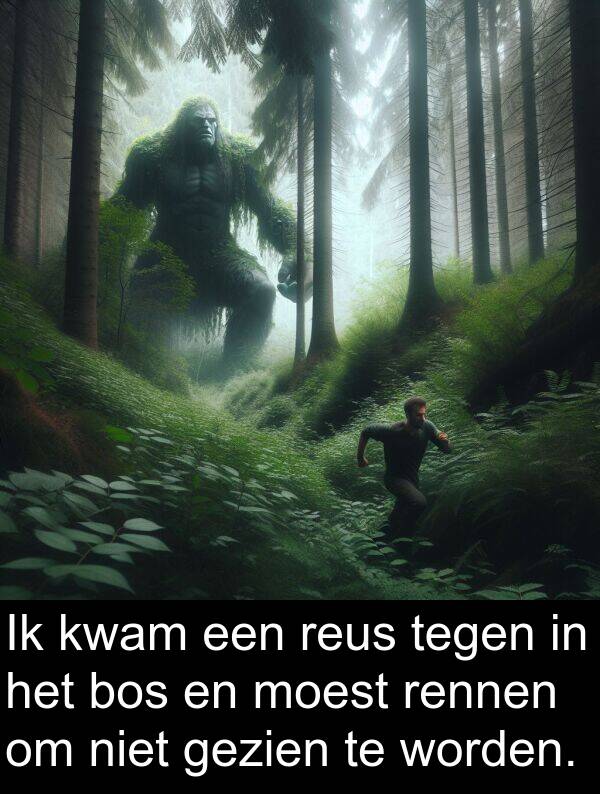 gezien: Ik kwam een reus tegen in het bos en moest rennen om niet gezien te worden.