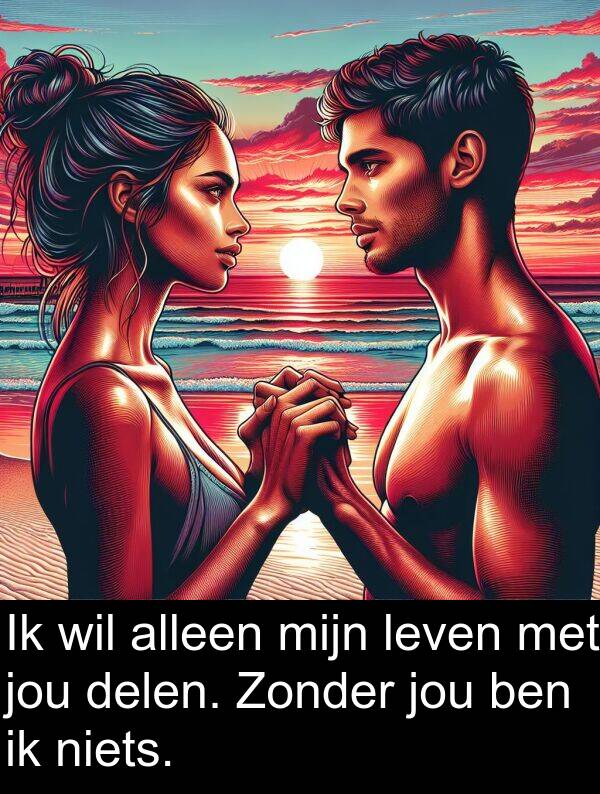 delen: Ik wil alleen mijn leven met jou delen. Zonder jou ben ik niets.