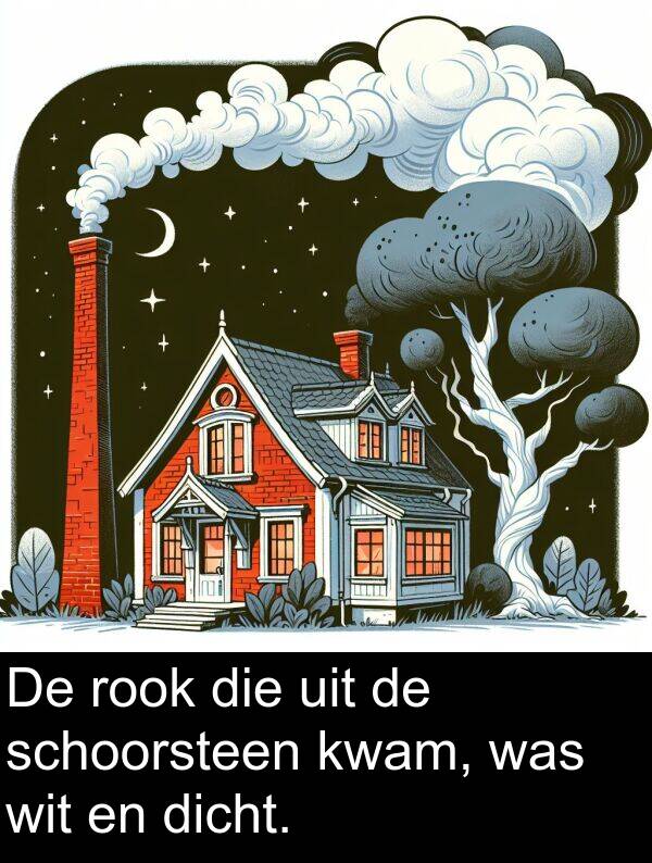 uit: De rook die uit de schoorsteen kwam, was wit en dicht.