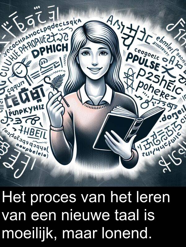 leren: Het proces van het leren van een nieuwe taal is moeilijk, maar lonend.