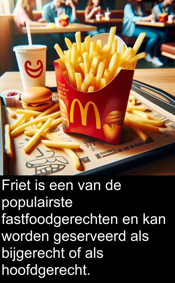 fastfoodgerechten: Friet is een van de populairste fastfoodgerechten en kan worden geserveerd als bijgerecht of als hoofdgerecht.