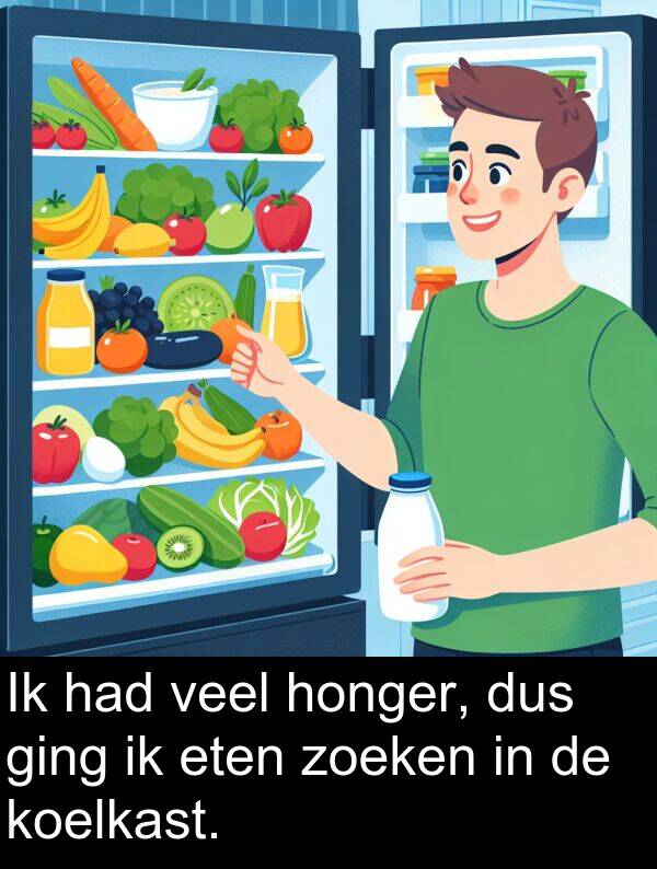 ging: Ik had veel honger, dus ging ik eten zoeken in de koelkast.