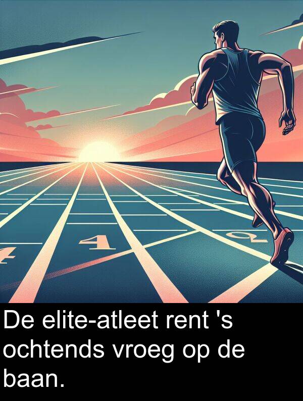 vroeg: De elite-atleet rent 's ochtends vroeg op de baan.
