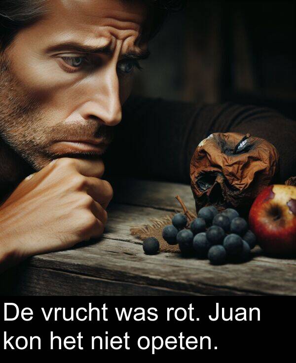 niet: De vrucht was rot. Juan kon het niet opeten.