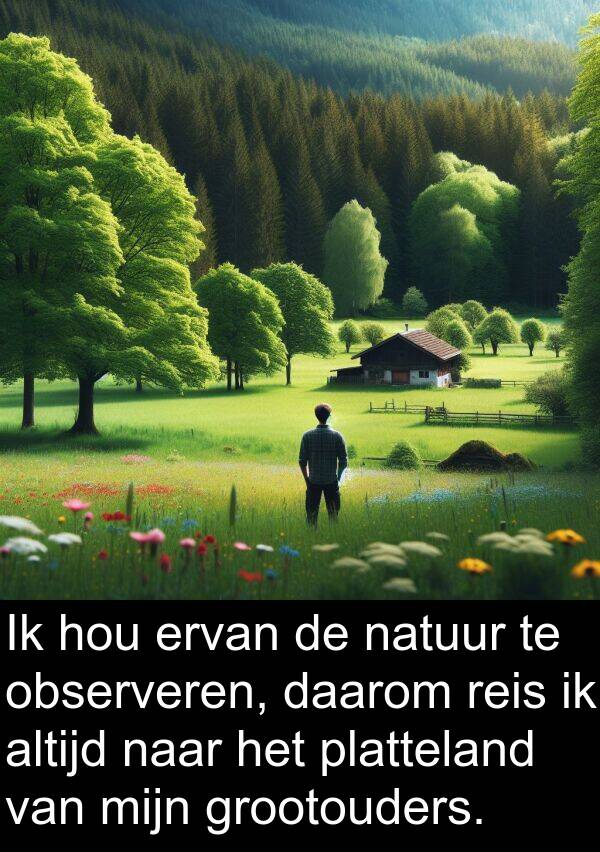 grootouders: Ik hou ervan de natuur te observeren, daarom reis ik altijd naar het platteland van mijn grootouders.