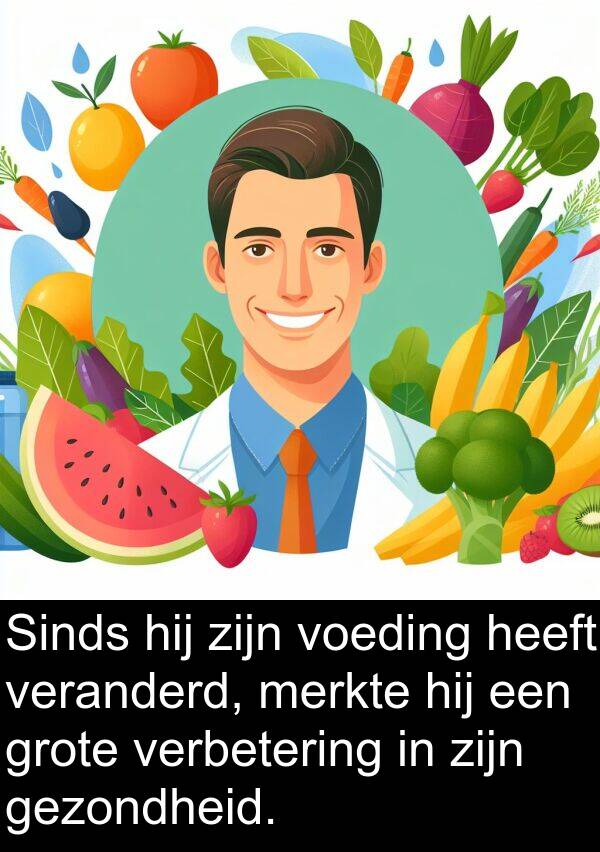 gezondheid: Sinds hij zijn voeding heeft veranderd, merkte hij een grote verbetering in zijn gezondheid.