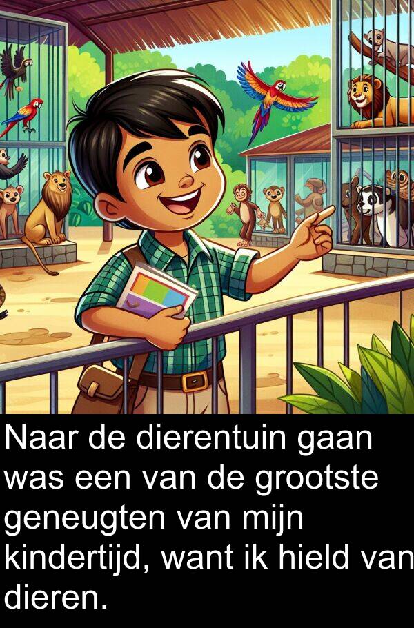 grootste: Naar de dierentuin gaan was een van de grootste geneugten van mijn kindertijd, want ik hield van dieren.