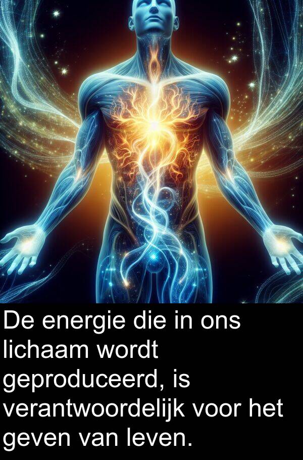 geven: De energie die in ons lichaam wordt geproduceerd, is verantwoordelijk voor het geven van leven.