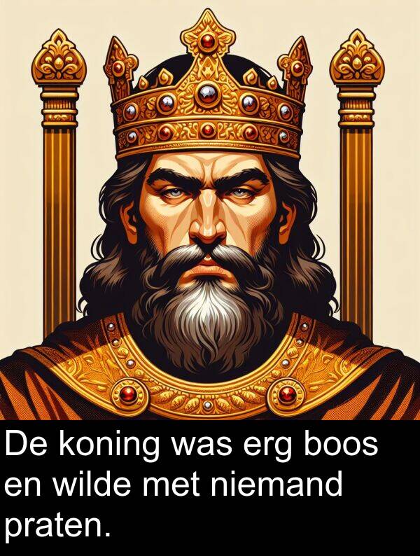koning: De koning was erg boos en wilde met niemand praten.