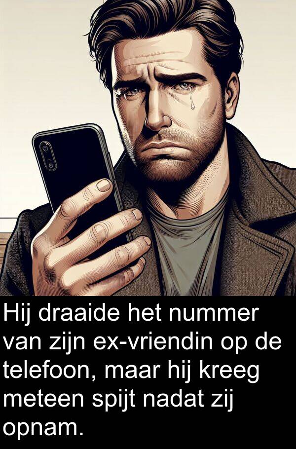 draaide: Hij draaide het nummer van zijn ex-vriendin op de telefoon, maar hij kreeg meteen spijt nadat zij opnam.