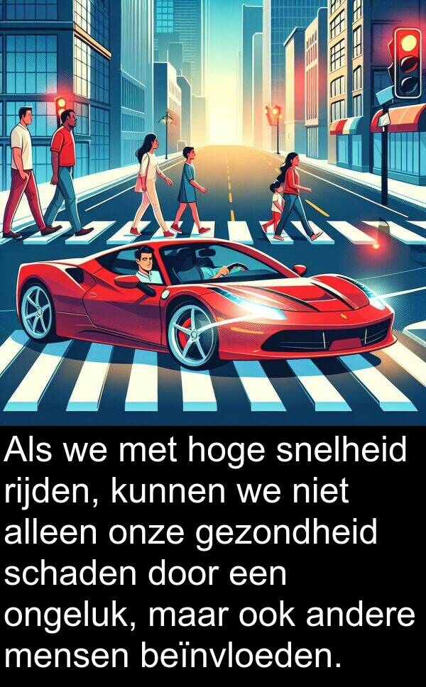 gezondheid: Als we met hoge snelheid rijden, kunnen we niet alleen onze gezondheid schaden door een ongeluk, maar ook andere mensen beïnvloeden.