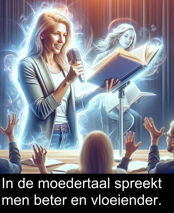 beter: In de moedertaal spreekt men beter en vloeiender.