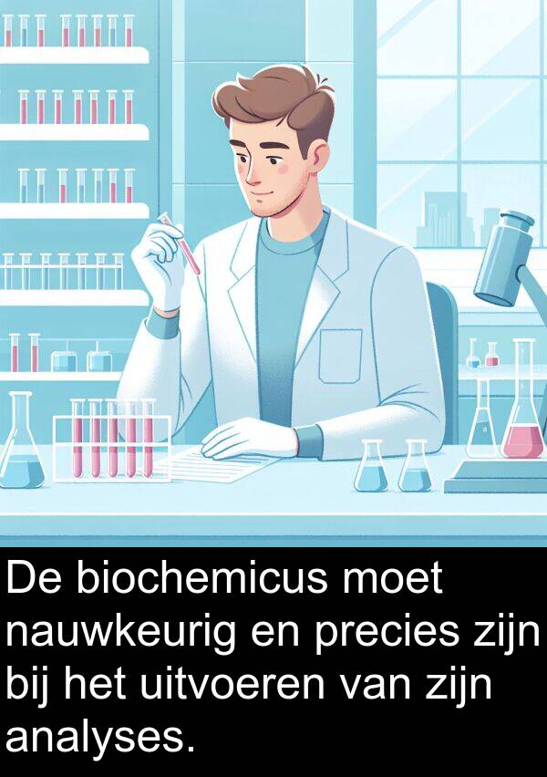 precies: De biochemicus moet nauwkeurig en precies zijn bij het uitvoeren van zijn analyses.