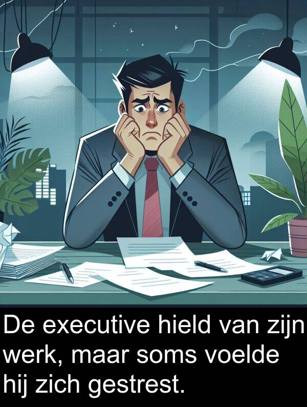 werk: De executive hield van zijn werk, maar soms voelde hij zich gestrest.