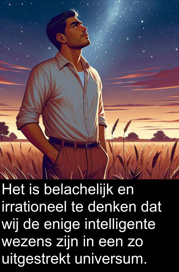 belachelijk: Het is belachelijk en irrationeel te denken dat wij de enige intelligente wezens zijn in een zo uitgestrekt universum.