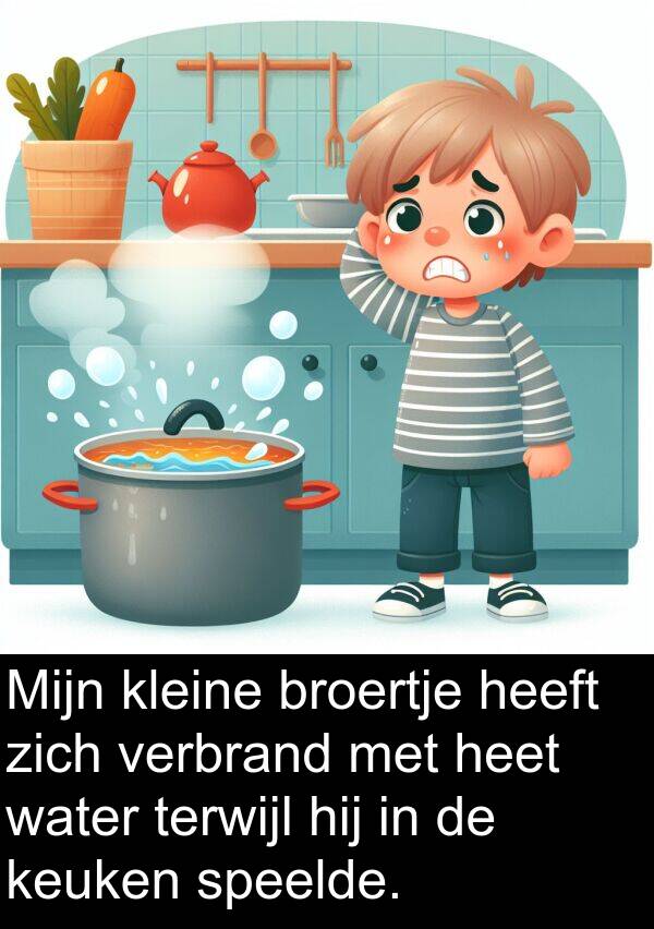 terwijl: Mijn kleine broertje heeft zich verbrand met heet water terwijl hij in de keuken speelde.