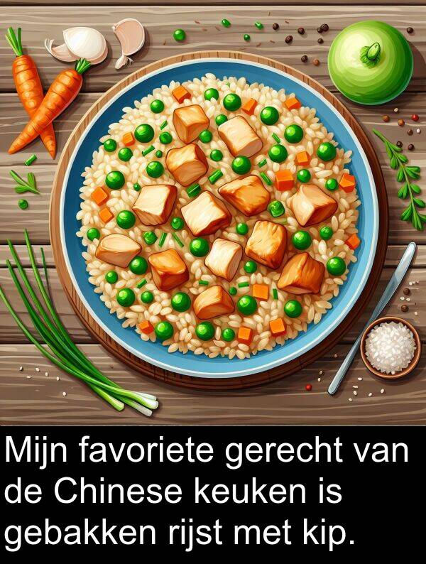 gebakken: Mijn favoriete gerecht van de Chinese keuken is gebakken rijst met kip.