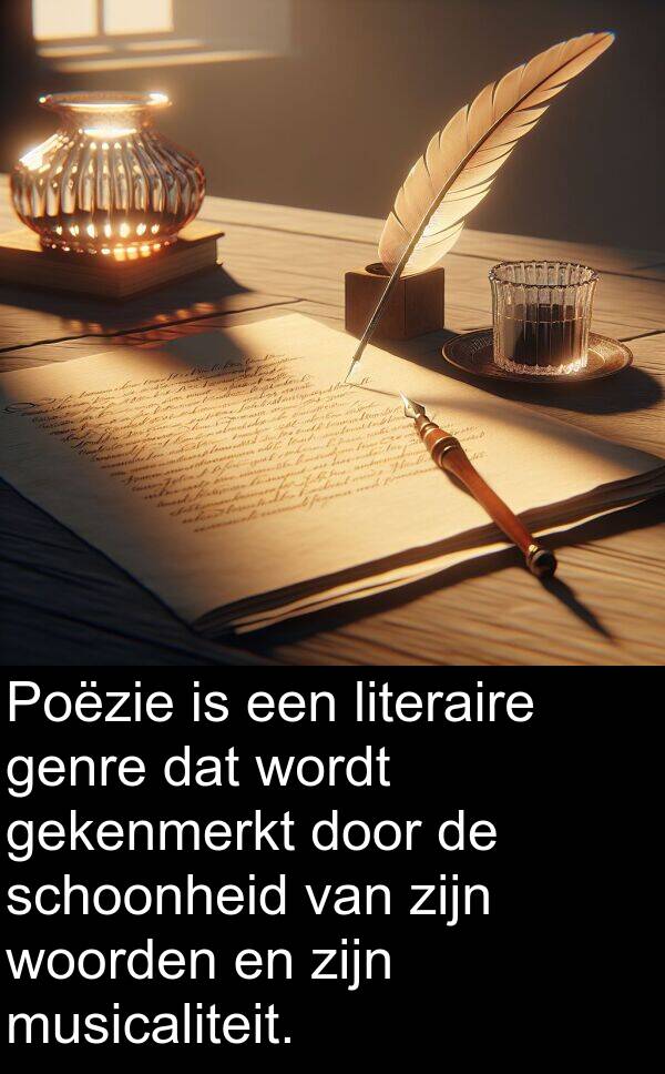 gekenmerkt: Poëzie is een literaire genre dat wordt gekenmerkt door de schoonheid van zijn woorden en zijn musicaliteit.