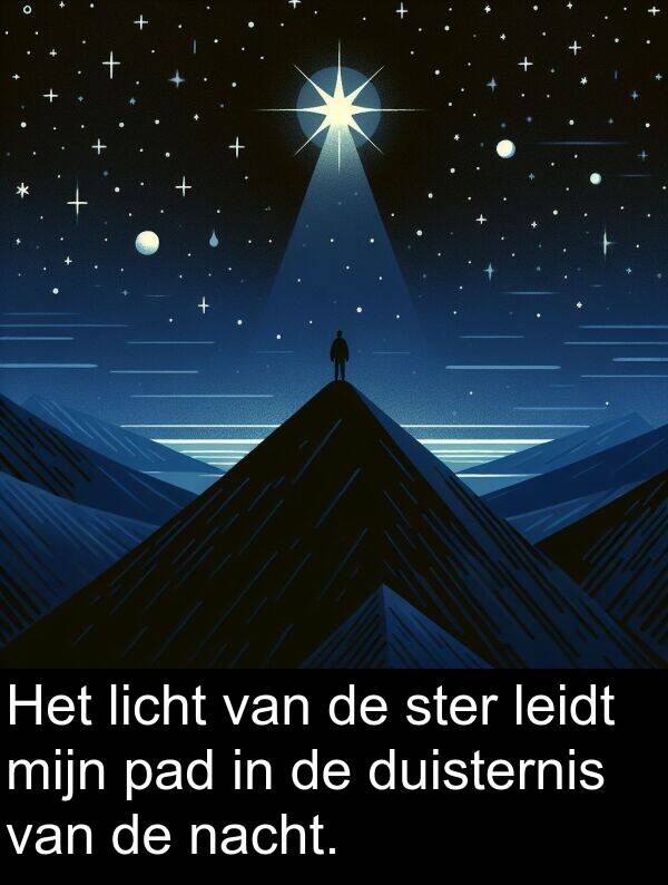 duisternis: Het licht van de ster leidt mijn pad in de duisternis van de nacht.