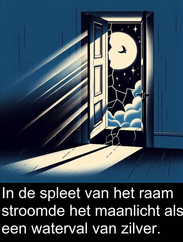 maanlicht: In de spleet van het raam stroomde het maanlicht als een waterval van zilver.