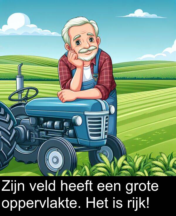 rijk: Zijn veld heeft een grote oppervlakte. Het is rijk!