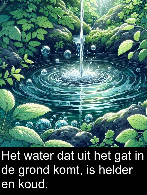 grond: Het water dat uit het gat in de grond komt, is helder en koud.